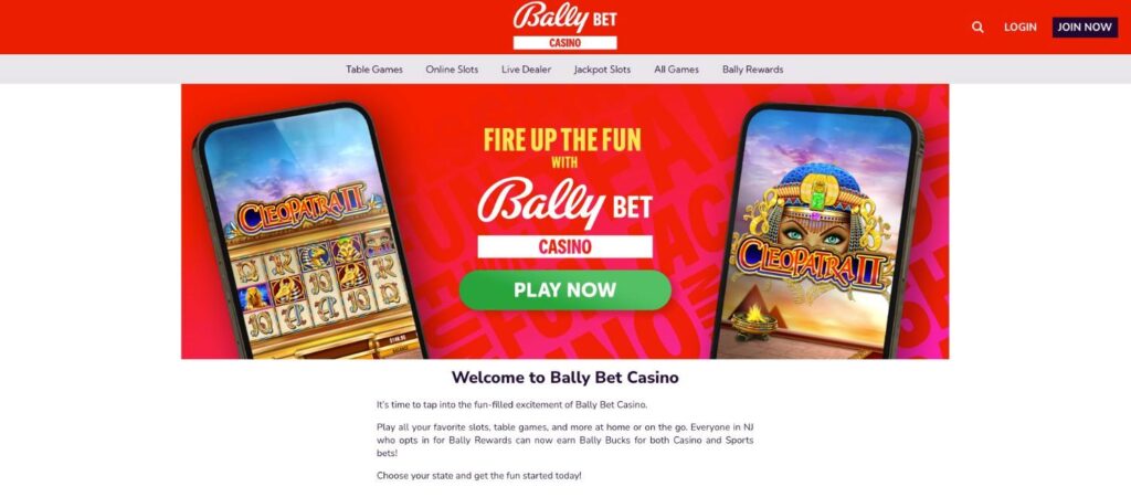 Bally Casino homepage screenshot