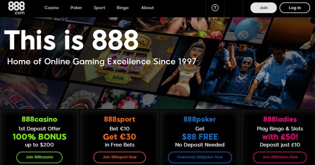 888 Casino homepage screenshot
