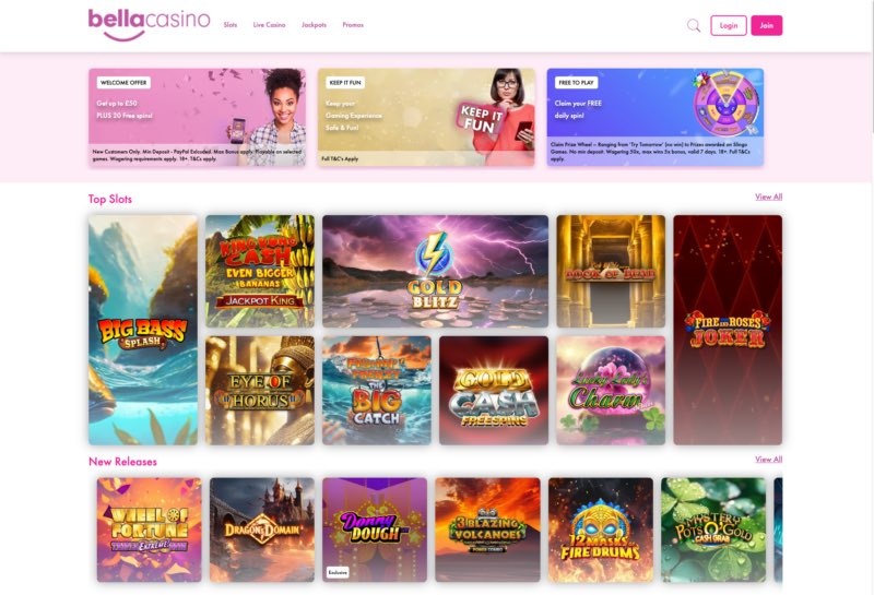 Bella Casino homepage screenshot