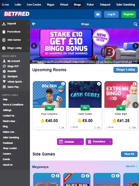 Betfred Bingo homepage screenshot