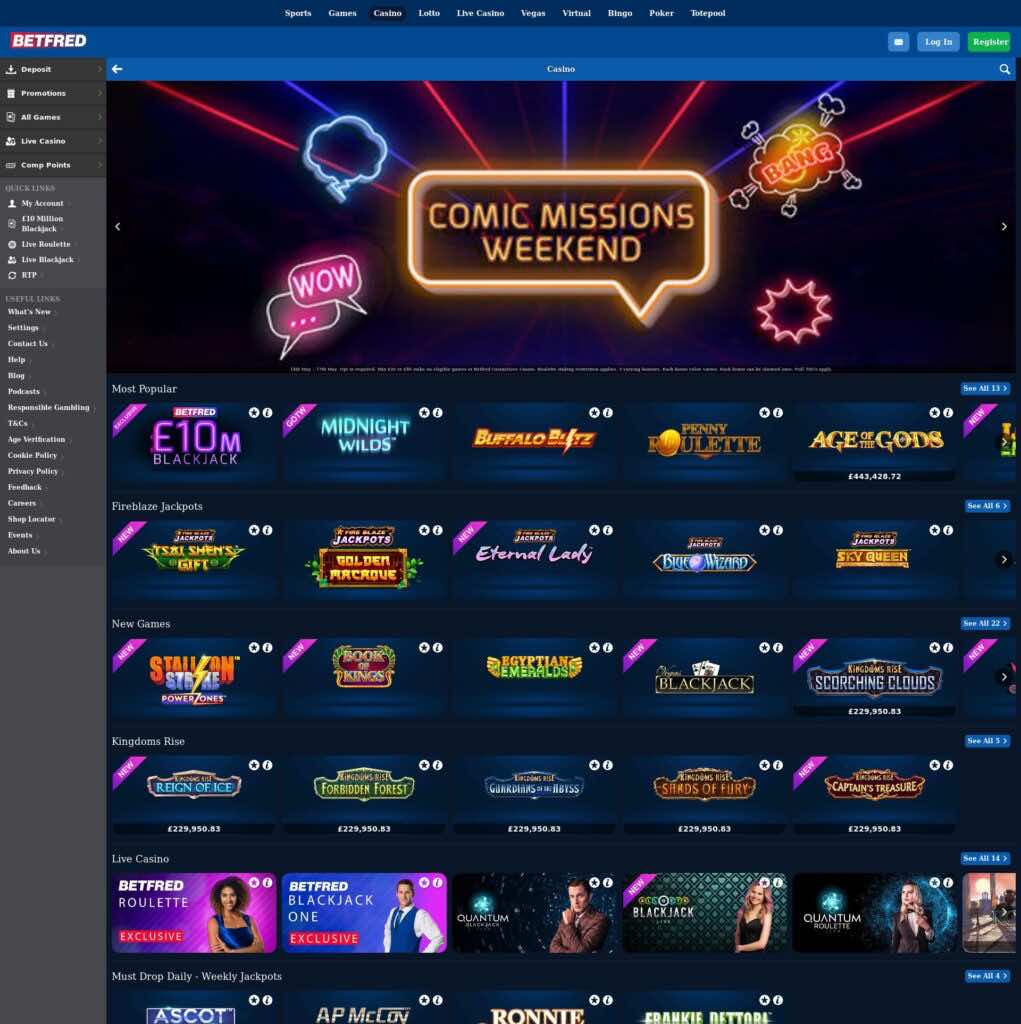 Betfred Casino homepage screenshot