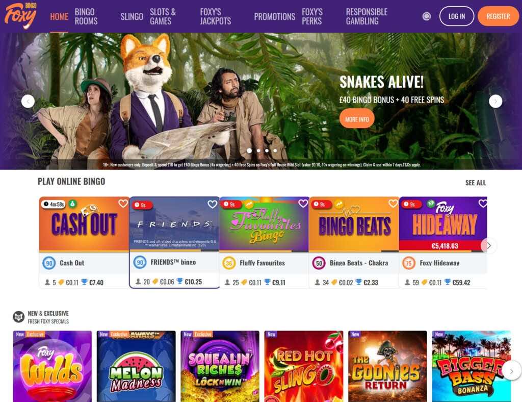 Foxy Bingo homepage screenshot