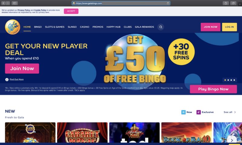 Gala Bingo homepage screenshot