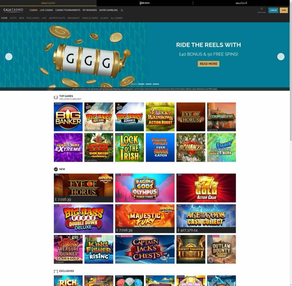 Gala Casino homepage screenshot