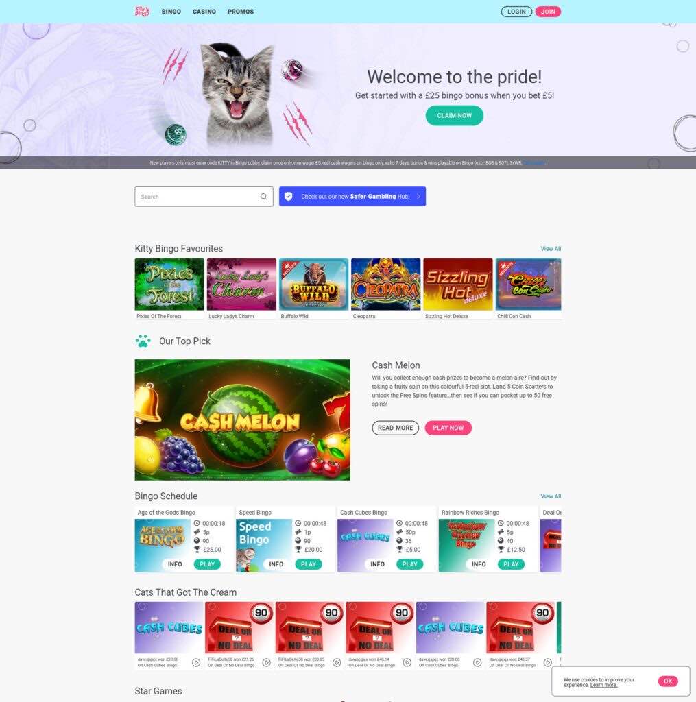 Kitty Bingo homepage screenshot