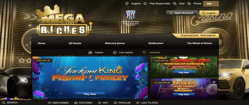 Mega Riches homepage screenshot