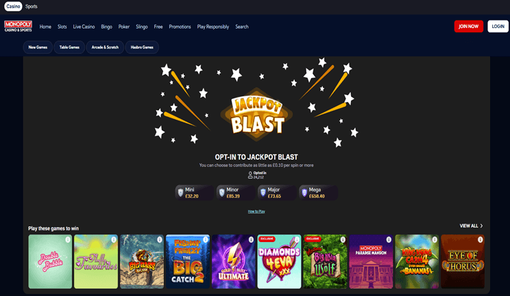 Monopoly Casino homepage screenshot