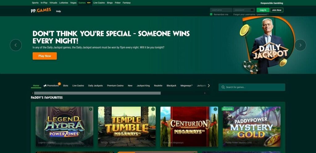 Paddy Power homepage screenshot