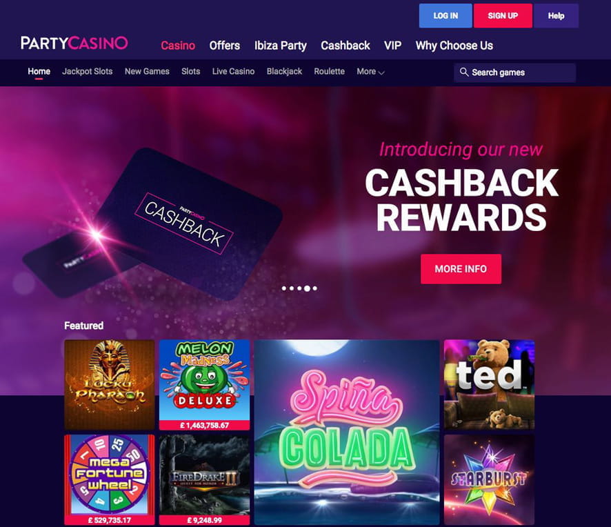 PartyCasino homepage screenshot