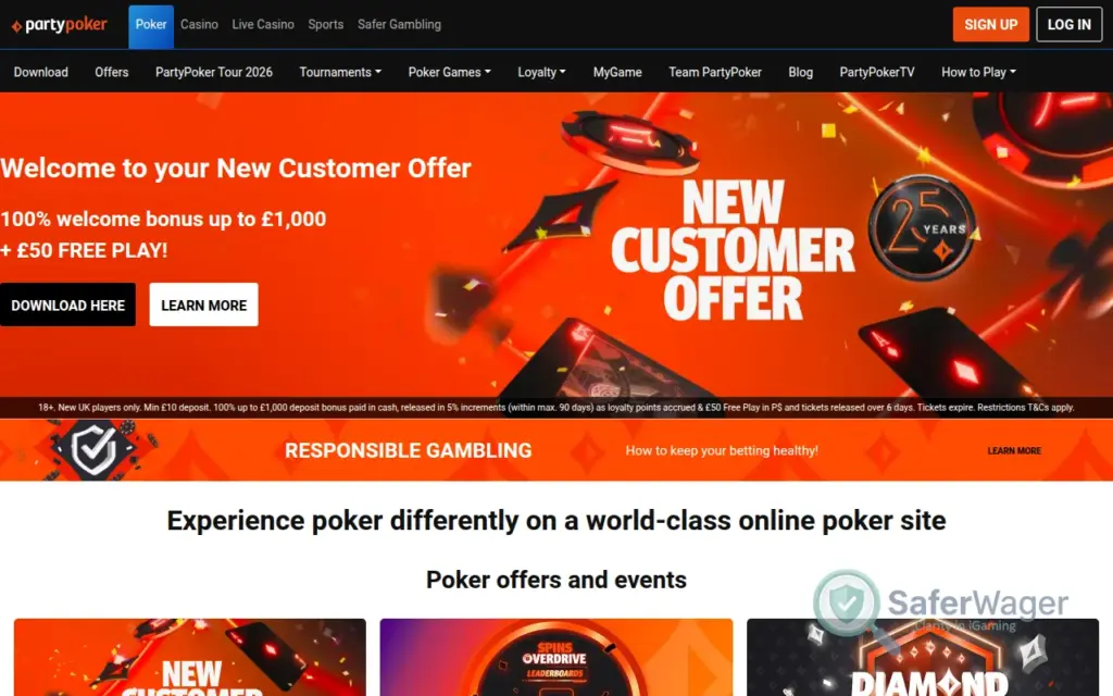 PartyPoker homepage screenshot