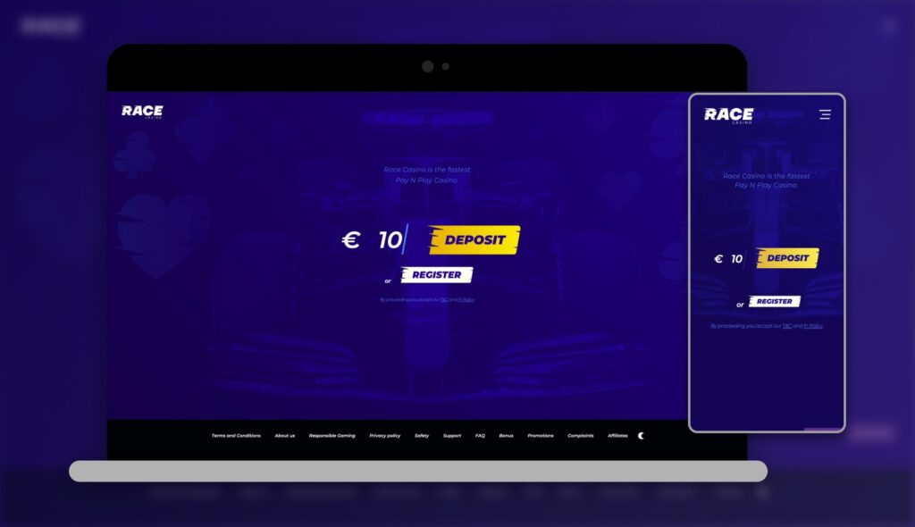 Race Casino homepage screenshot