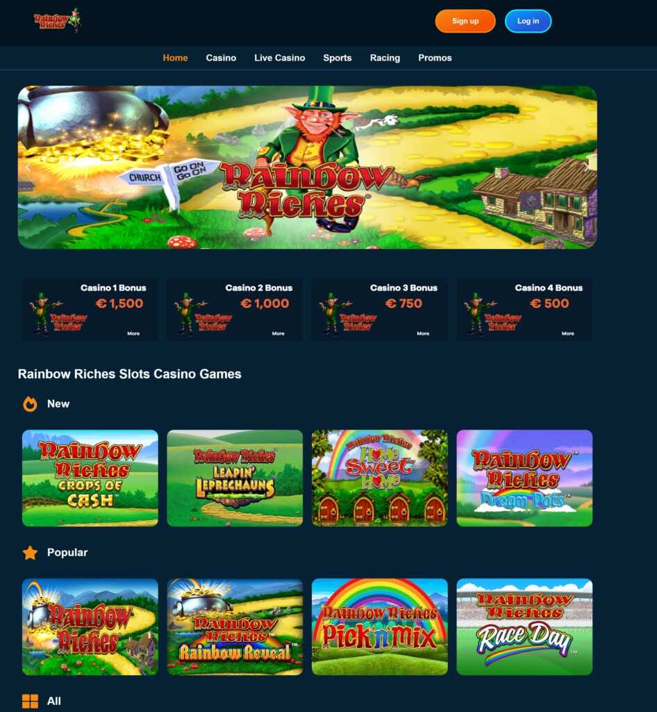 Rainbow Riches Casino homepage screenshot