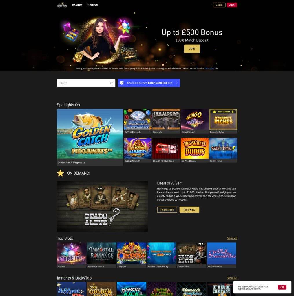 Regal Wins homepage screenshot