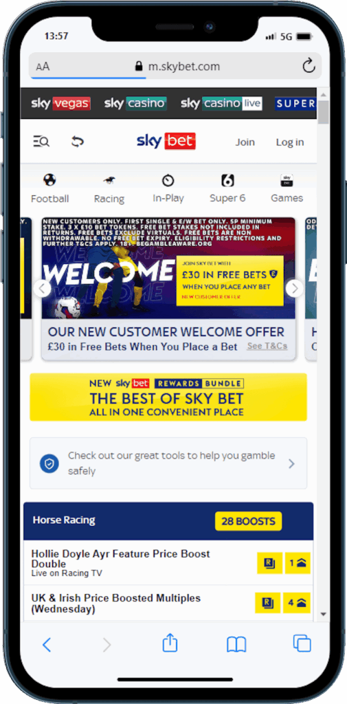 Sky Bet homepage screenshot