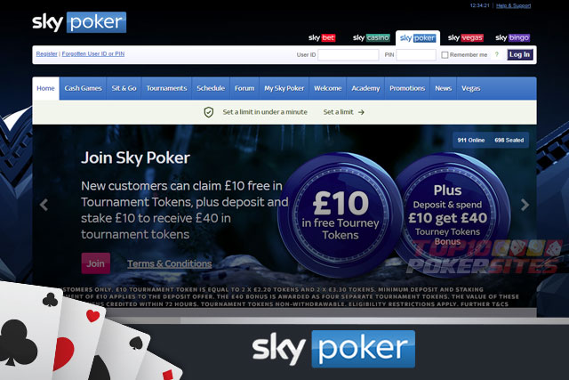 Sky Poker homepage screenshot