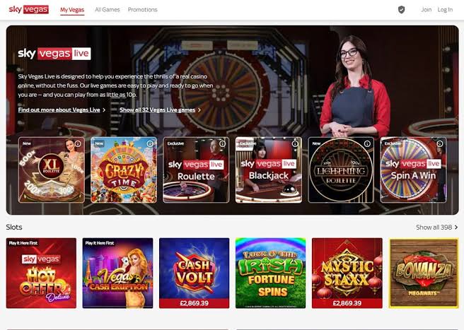 Sky Vegas homepage screenshot