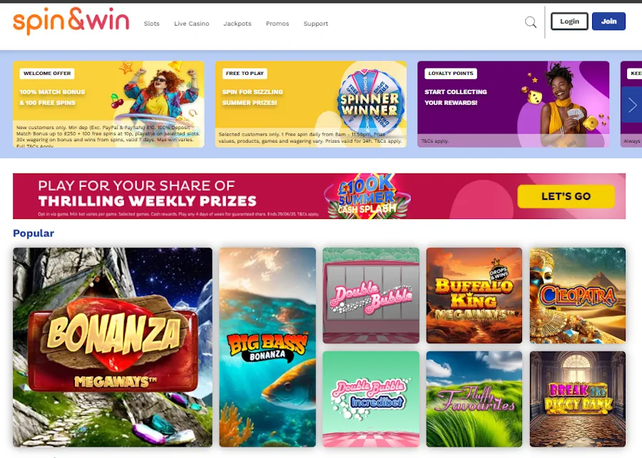 Spin and Win homepage screenshot