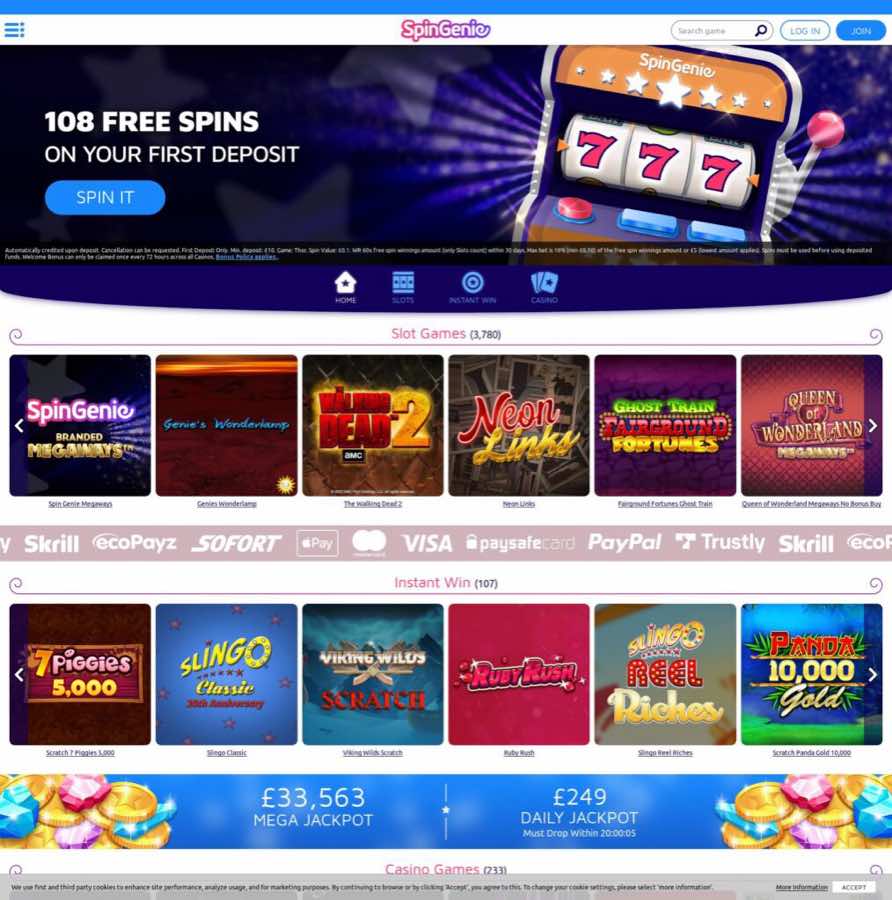 Spin Genie homepage screenshot