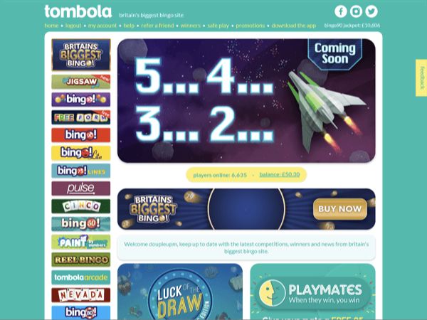 Tombola homepage screenshot