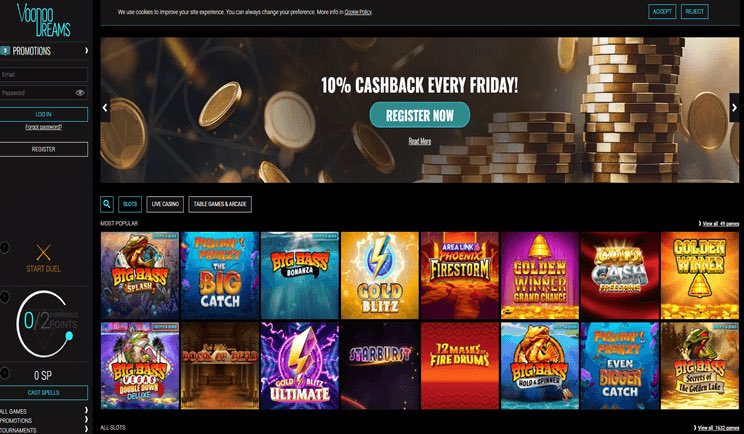 VoodooDreams homepage screenshot