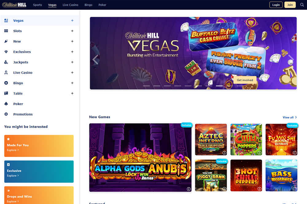 William Hill Vegas homepage screenshot
