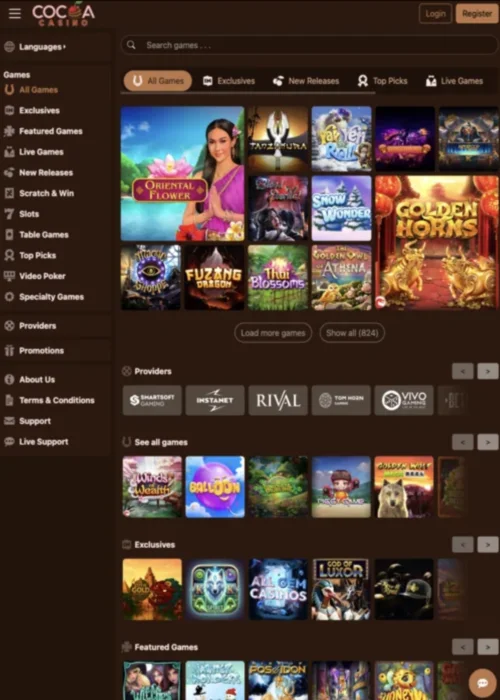 Cocoa Casino homepage screenshot
