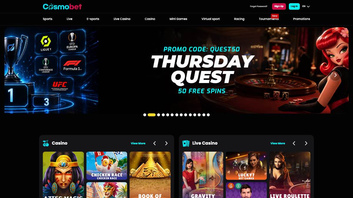 Cosmobet homepage screenshot