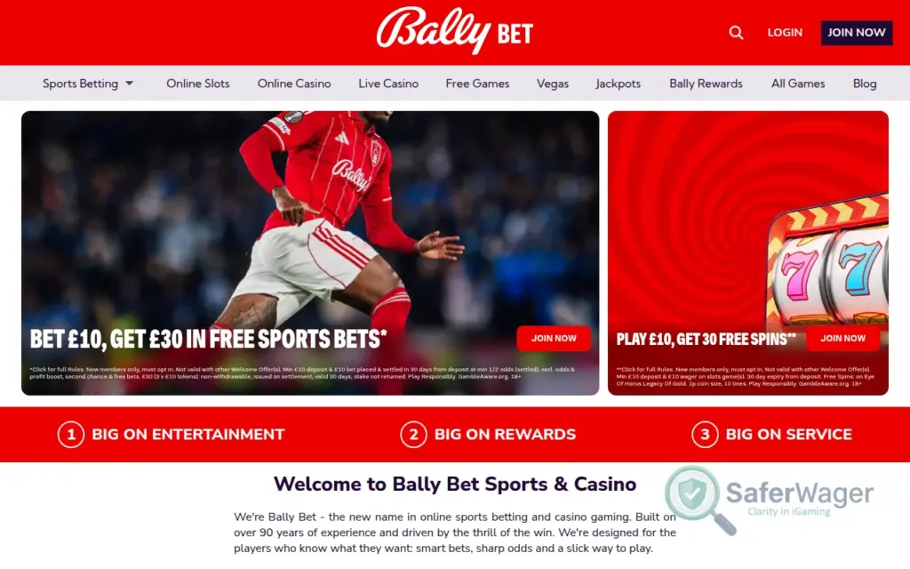 Bally Casino homepage screenshot