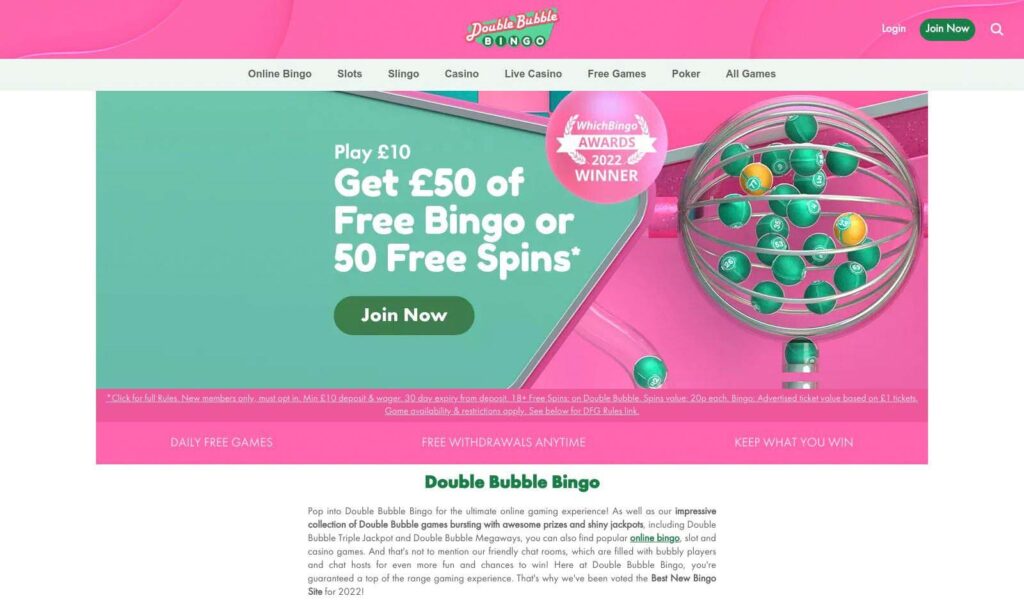 Double Bubble Bingo homepage screenshot