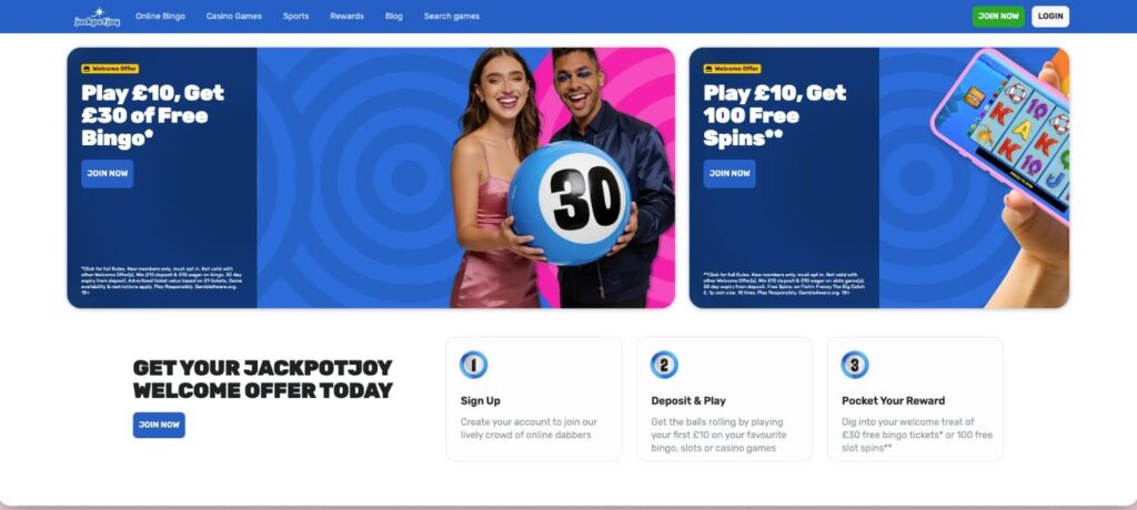 Jackpotjoy homepage screenshot