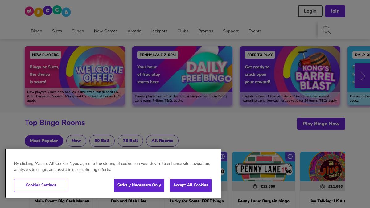 Mecca Bingo homepage screenshot