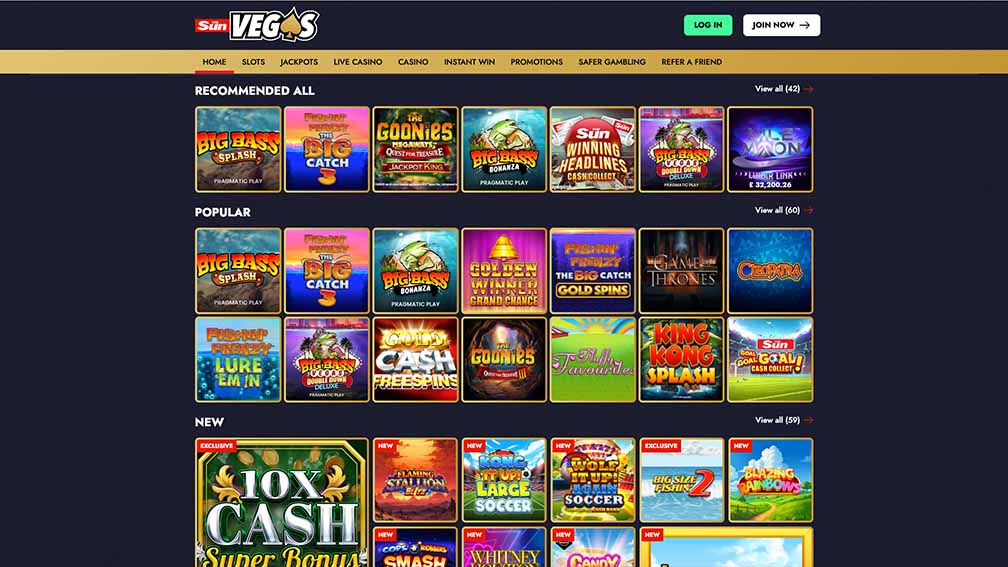 Sun Vegas homepage screenshot