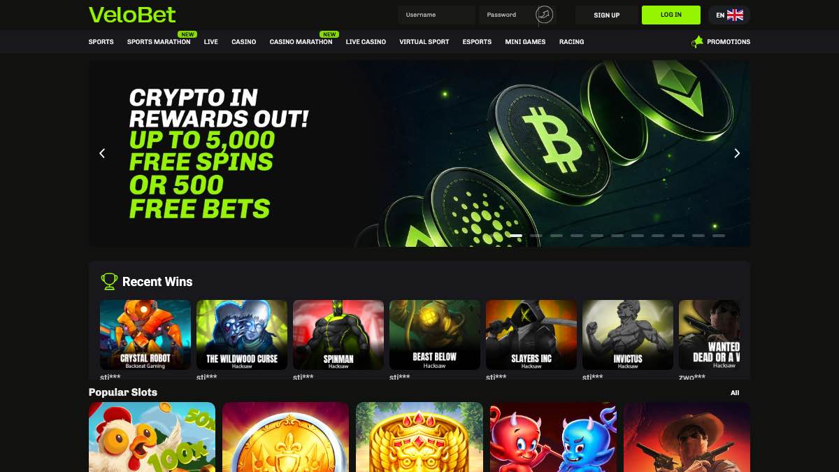 Velobet homepage screenshot