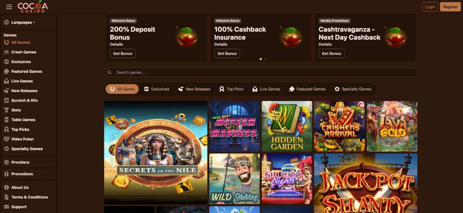 Cocoa Casino homepage screenshot