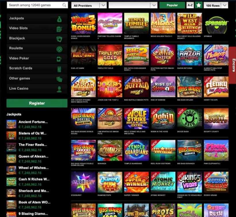 Mr Vegas homepage screenshot