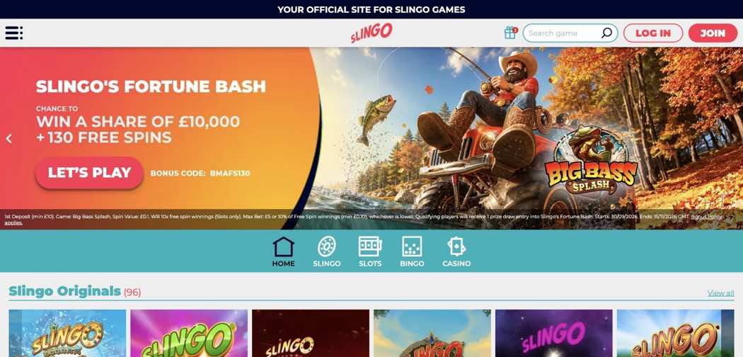 Slingo homepage screenshot