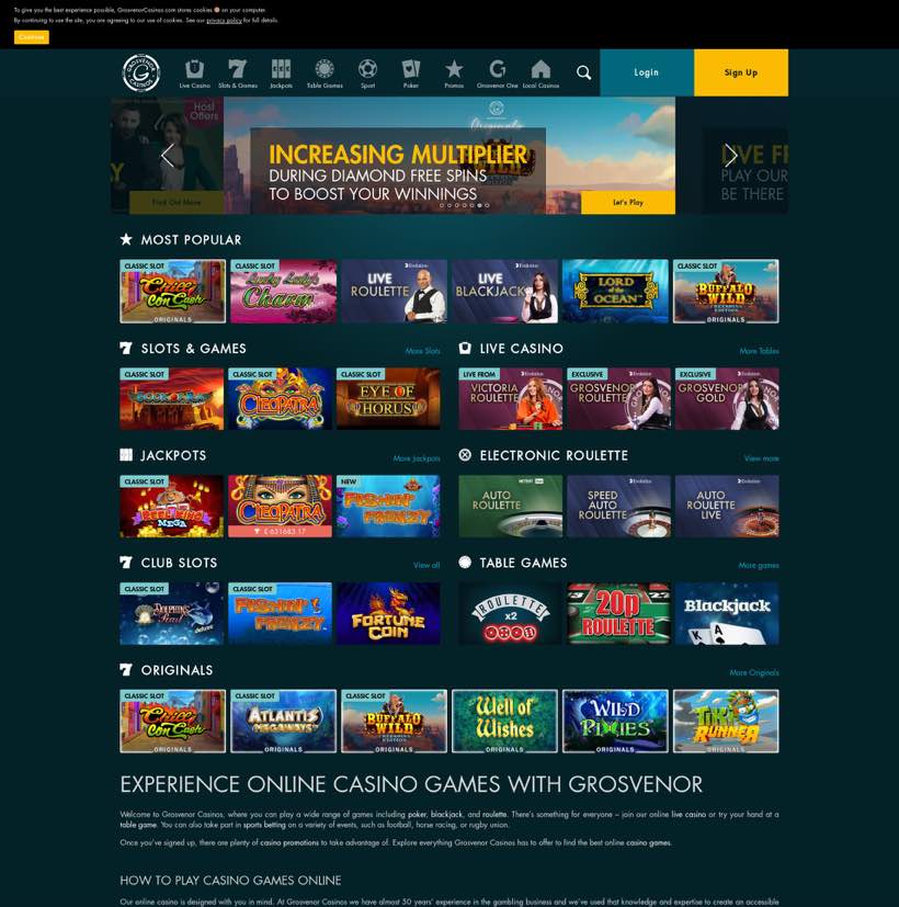 Grosvenor Casinos homepage screenshot