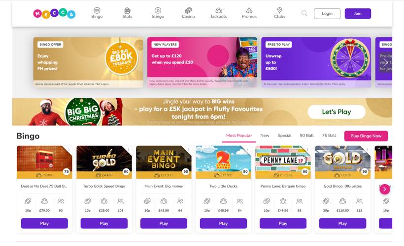 Mecca Bingo homepage screenshot